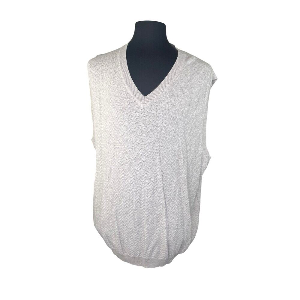 Cutter & Buck Sweater Quality Cotton Vest • Mens 2XL Tall Oatmeal VNeck Chevron‎